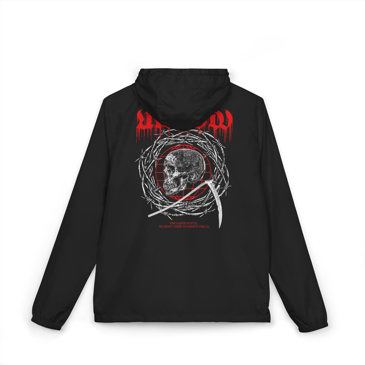 Skull & Barbed Wire Windbreaker Jacket — Gothic Red Graphic Zip Hoodie