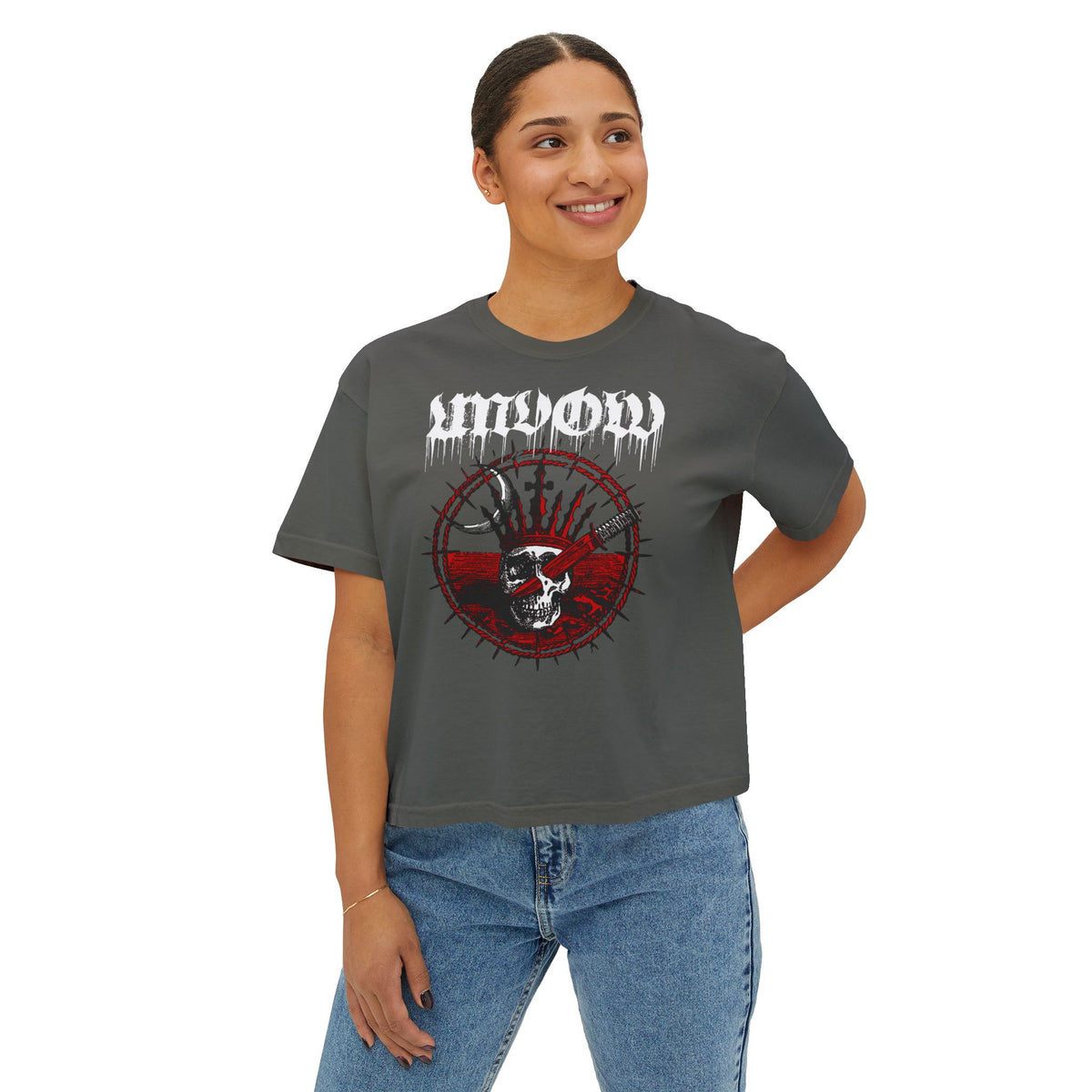 Skull Crown Boxy Tee — Gothic Punk Graphic Women's Tee