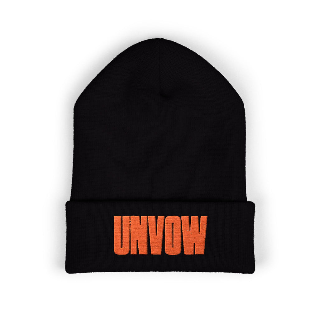 UNVOW Embroidered Cuffed Beanie — Olive Knit Winter Hat